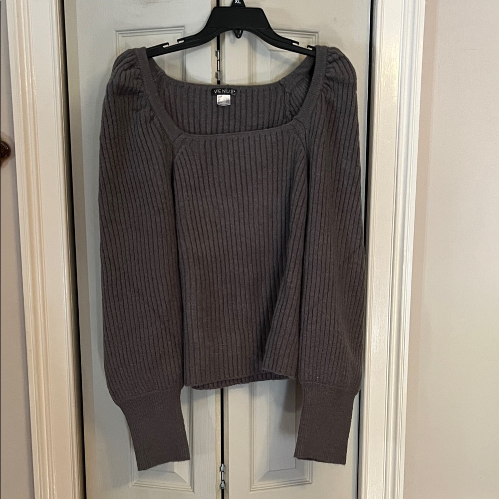 VENUS square neck ribbed Charcoal Sweater